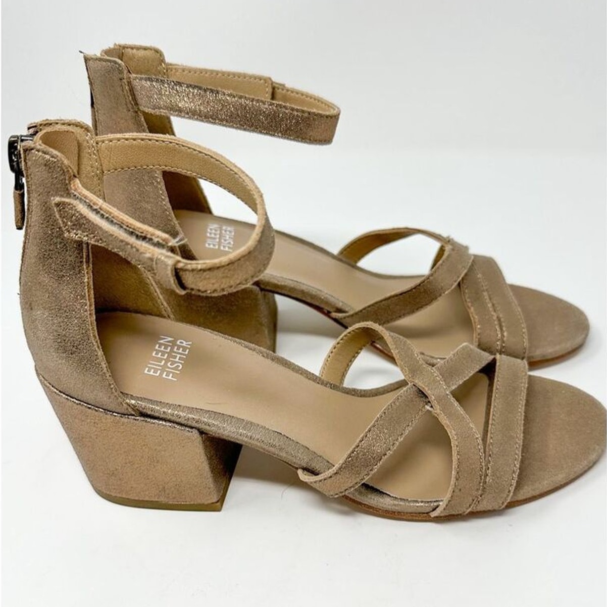 New Eileen Fisher Women's Noni Ankle Strap Sandals Bronze Size 5.5